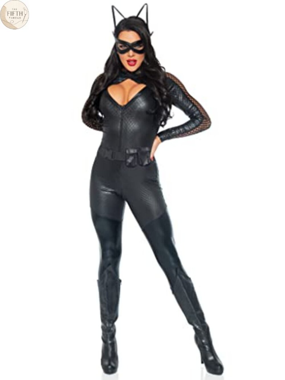 Leg Avenue 4 Pc Wicked Kitty Costume Catsuit Utility Belt Eye Mask Cat Ear